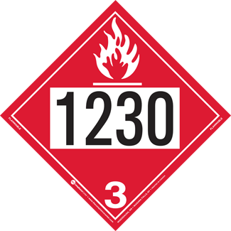 UN 1230, Hazard Class 3 – Flammable Liquid, Permanent Self-Stick Vinyl