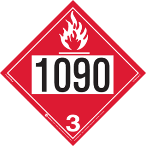 UN 1090, Hazard Class 3 - Flammable Liquid Placard, Removable Self-Stick Vinyl - ICC USA