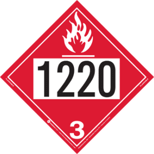 UN 1220, Hazard Class 3 - Flammable Liquid, Removable Self-Stick Vinyl - ICC USA