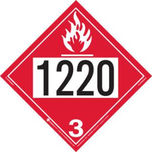 UN 1220, Hazard Class 3 - Flammable Liquid Placard, Removable Self-Stick Vinyl - ICC USA