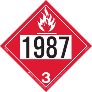 UN 1987 Placard, Hazard Class 3 - Flammable Liquid, Removable Self-Stick Vinyl - ICC USA