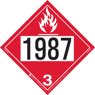 UN 1987 Placard, Hazard Class 3 – Flammable Liquid, Removable Self-Stick Vinyl