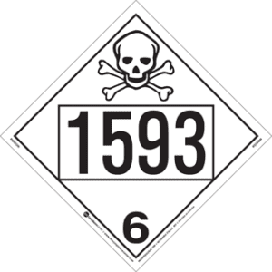 UN 1593, Hazard Class 6 - Toxic Placard, Removable Self-Stick Vinyl - ICC USA