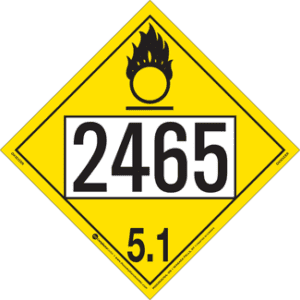 UN 2465, Hazard Class 5 - Oxidizer Placard, Removable Self-Stick Vinyl - ICC USA