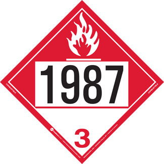 UN 1987, Hazard Class 3 – Combustible Liquid, Permanent Self-Stick Vinyl