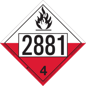 UN 2881, Hazard Class 4 - Substances Liable to Spontaneous Combustion Placard, Removable Self-Stick Vinyl - ICC USA