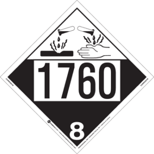 UN 1760, Hazard Class 8 - Corrosive Placard, Removable Self-Stick Vinyl - ICC USA