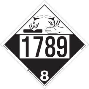 UN 1789, Hazard Class 8 - Corrosive Placard, Removable Self-Stick Vinyl - ICC USA