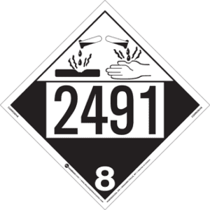 UN 2491, Hazard Class 8 - Corrosive Placard, Removable Self-Stick Vinyl - ICC USA