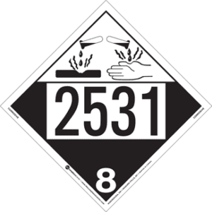 UN 2531, Hazard Class 8 - Corrosive Placard, Removable Self-Stick Vinyl - ICC USA