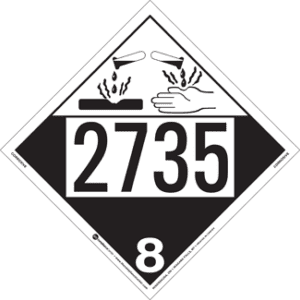 UN 2735, Hazard Class 8 - Corrosive Placard, Removable Self-Stick Vinyl - ICC USA