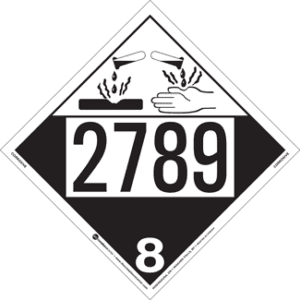 UN 2789, Hazard Class 8 - Corrosive Placard, Removable Self-Stick Vinyl - ICC USA