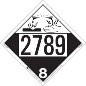 UN 2789, Hazard Class 8 - Corrosive Placard, Removable Self-Stick Vinyl - ICC USA