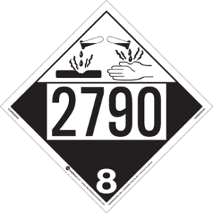 UN 2790, Hazard Class 8 - Corrosive Placard, Removable Self-Stick Vinyl - ICC USA