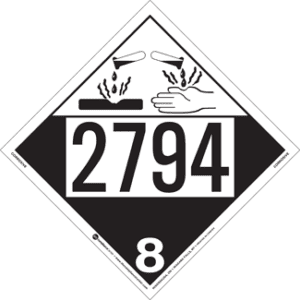 UN 2794, Hazard Class 8 - Corrosive Placard, Removable Self-Stick Vinyl - ICC USA