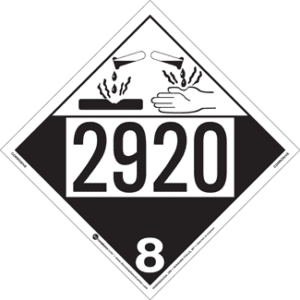 UN 2920, Hazard Class 8 - Corrosive Placard, Removable Self-Stick Vinyl - ICC USA