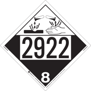 UN 2922, Hazard Class 8 - Corrosive Placard, Removable Self-Stick Vinyl - ICC USA