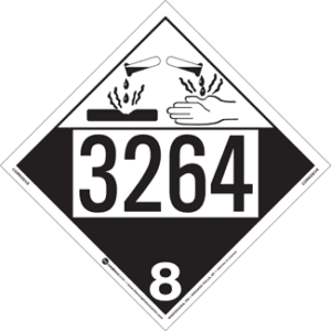 UN 3264 Placard, Hazard Class 8 - Corrosive Placard, Removable Self-Stick Vinyl - ICC USA