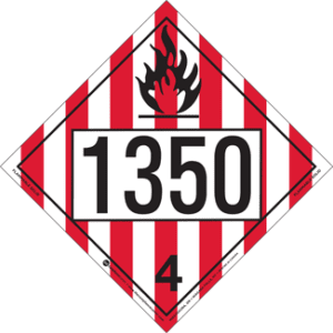 UN 1350, Hazard Class 4 - Flammable Solid Placard, Removable Self-Stick Vinyl - ICC USA