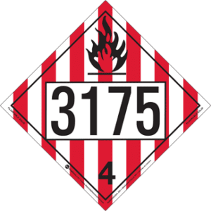 UN 3175, Hazard Class 4 - Flammable Solid Placard, Removable Self-Stick Vinyl - ICC USA