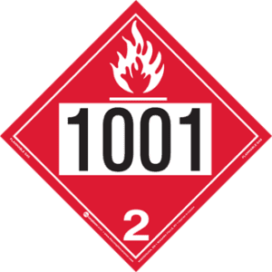 UN 1001, Hazard Class 2 - Flammable Gas Placard, Rigid Vinyl - ICC USA