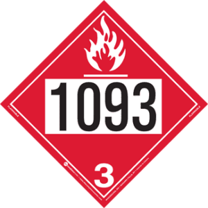 UN 1093, Hazard Class 3 - Flammable Liquid, Rigid Vinyl, 2-Sided - ICC USA