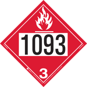 UN 1093, Hazard Class 3 - Flammable Liquid, Rigid Vinyl, 2-Sided - ICC USA