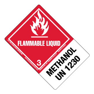Hazard Class 3 – Flammable Liquid, Worded, High-Gloss Label, Shipping Name-Large Tab, UN1230, 500/roll
