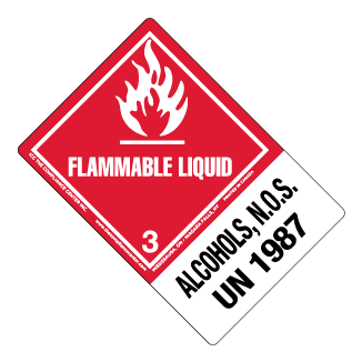 Hazard Class 3 – Flammable Liquid, Worded, High-Gloss Label, Shipping Name-Large Tab, UN1987, 500/roll