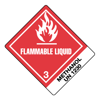 Hazard Class 3 – Flammable Liquid, Worded, High-Gloss Label, Shipping Name-Standard Tab, UN1230, 500/roll