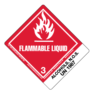 Hazard Class 3 – Flammable Liquid, Worded, High-Gloss Label, Shipping Name-Standard Tab, UN1987, 500/roll