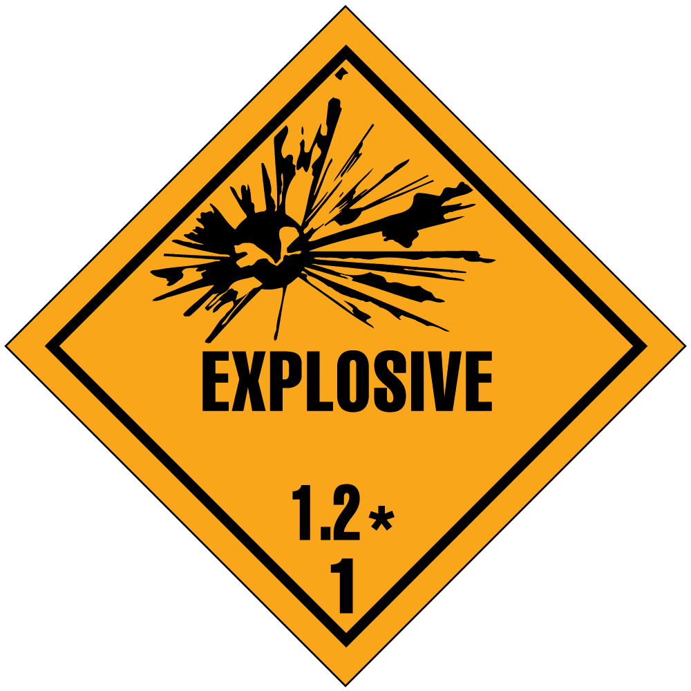 Hazard Class 1.2 - Explosive, Worded, Vinyl Label, 500/roll - ICC USA