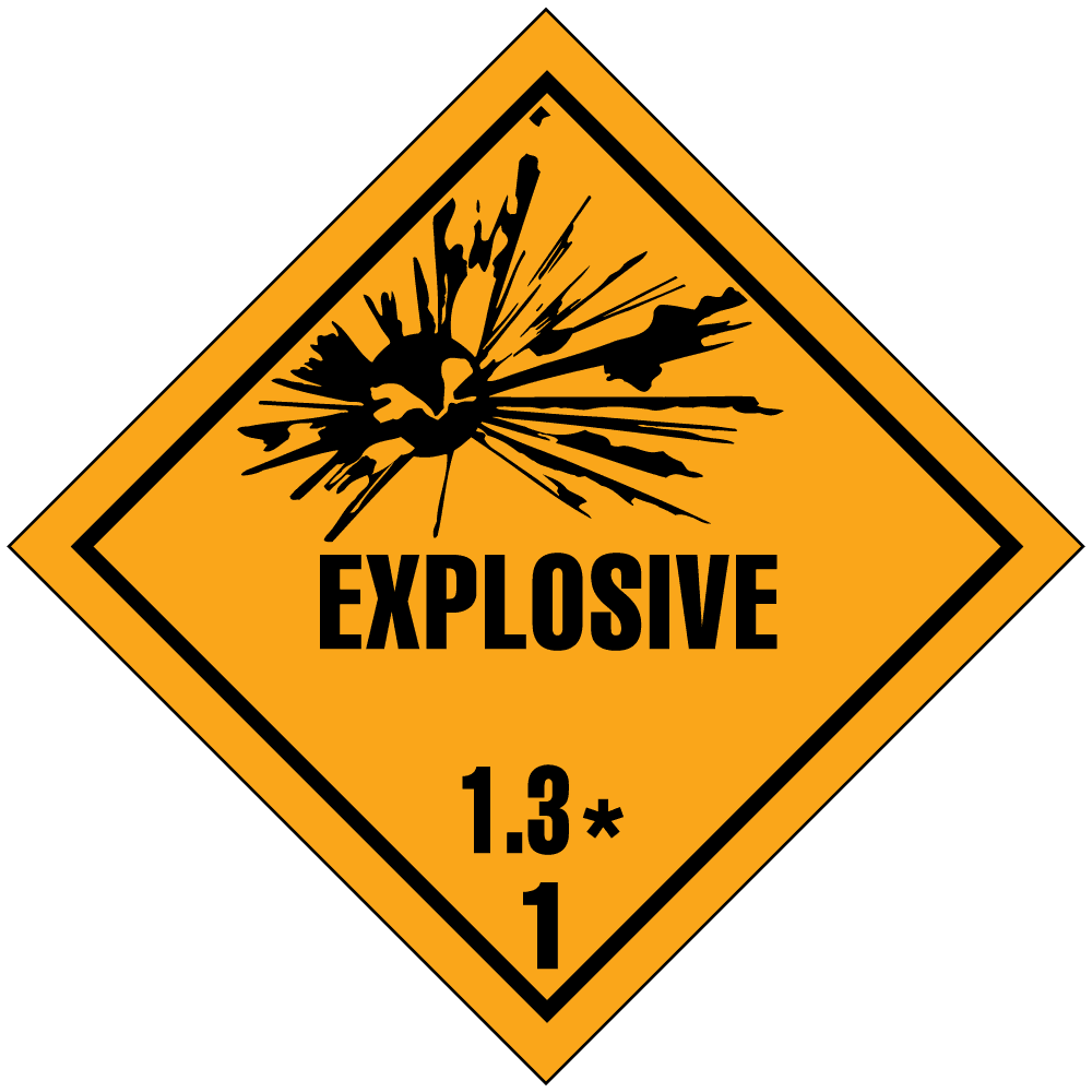 Hazard Class 1.3 - Explosive, Worded, High-Gloss Label, 500/roll - ICC USA
