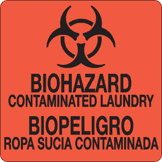 Biohazard Label - Contaminated Laundry / Biopeligro - Ropa Sucia Contaminada, 6" x 6", Fluorescent Paper, 500/Roll - ICC USA