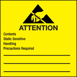 Attention: Contents Static Sensitive - 4" x 4", Gloss Paper, 500/Roll - ICC USA