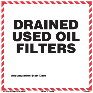 Drained Used Oil Filters Label, 6" x 6", Thermalabel - ICC USA