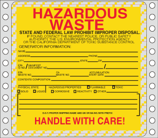 Roll of 500 Vinyl Hazardous Waste Labels 6" x 6" 
