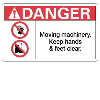 Moving Machinery Keep Hands & Feet Clear - 3" x 5", Package of 5, English - ICC USA