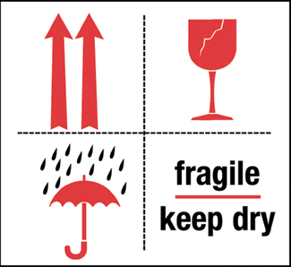 Fragile Keep Dry, 4" x 4", Gloss Paper, 500/Roll - ICC USA