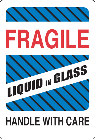 Fragile, Liquid in Glass, Handle with Care, 4" x 6", Gloss Paper, 500/Roll - ICC USA