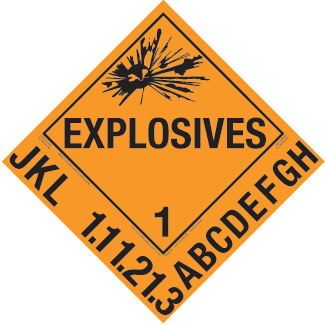 Hazard Class 1.1/1.2/1.3 - Explosive, Permanent Self-Stick Vinyl, Worded Placard, Customizable - ICC USA