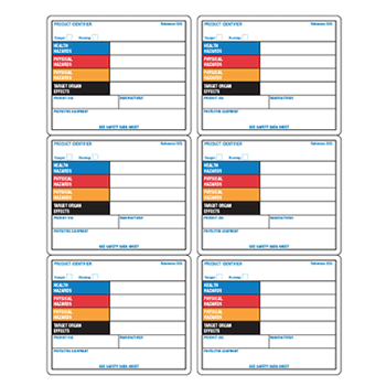 GHS Workplace Stock Label Sheets (Orange Style), Paper, 6-up, 4" x 3.33" - ICC USA